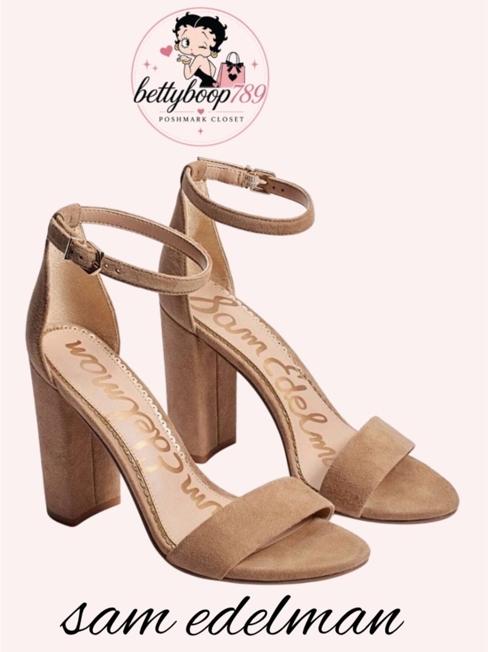 Sam Edelman Tan Suede Block Heel Sandals with Ankle Strap